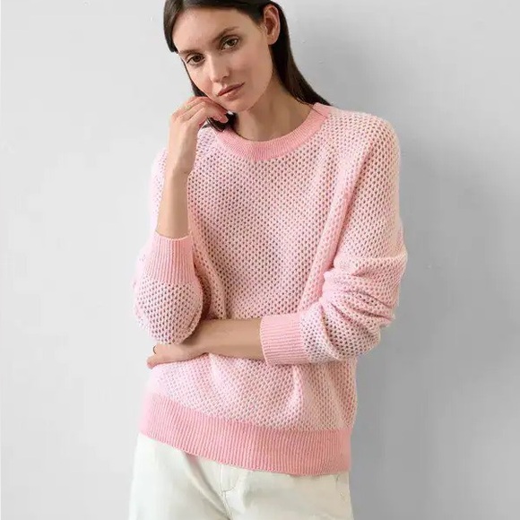NEW White + Warren Cashmere Ramona Mesh Sweatshirt Pink